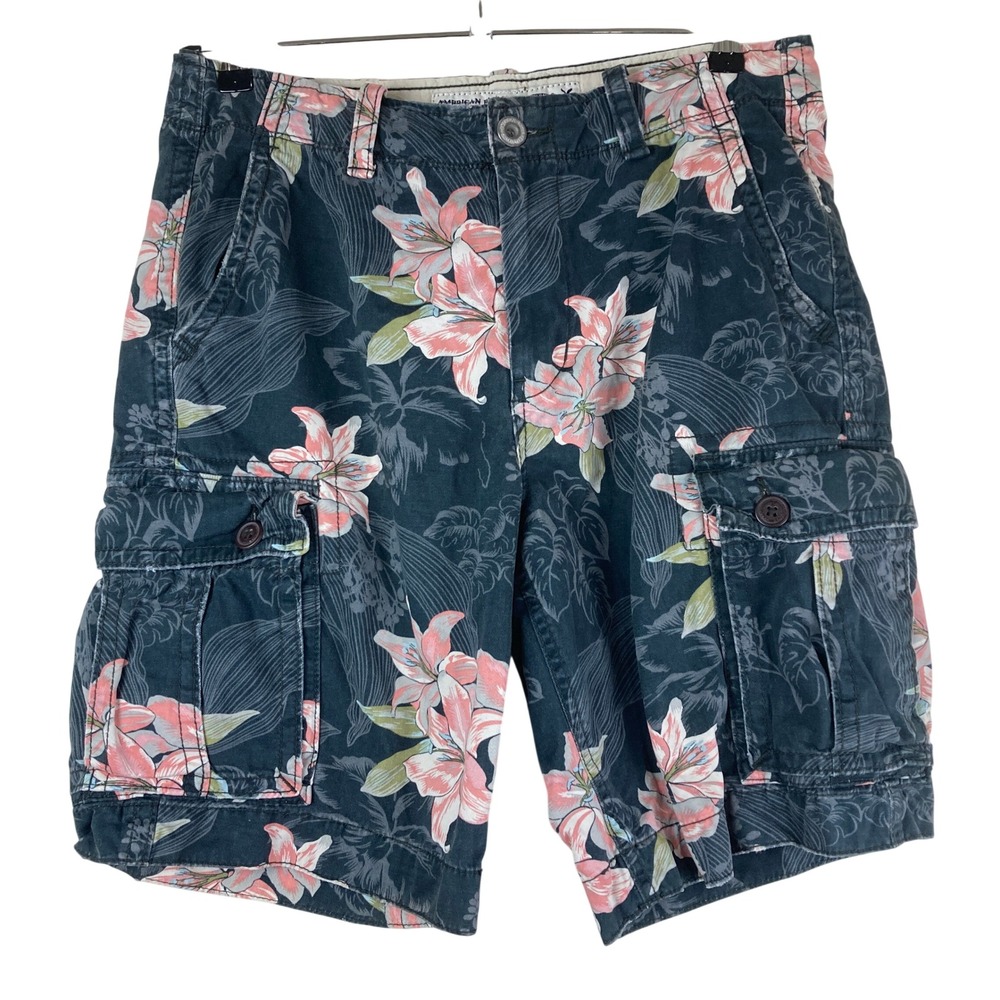 American‎ Eagle Mens 32 Cargo Shorts Floral Print Tropical Vacation Casual Beach